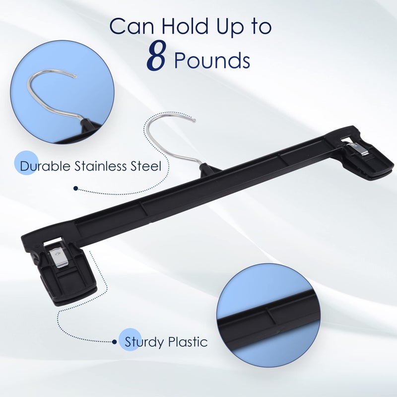 Hanger Central 12 Pack Space Saving Heavy Duty Slim Plastic Pants  Skirts  Shorts Hangers  Ridged Non-Slip with Pinch Clips  360-Rotating Chrome Swivel Hook  in Black  12 Inches - Image 4